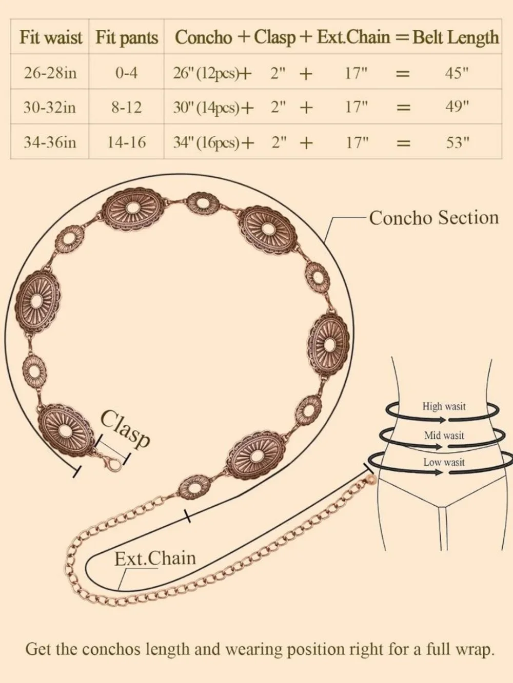 Stylish Western Metal Concho Belt for Women - Cowgirl Chain Accessory for